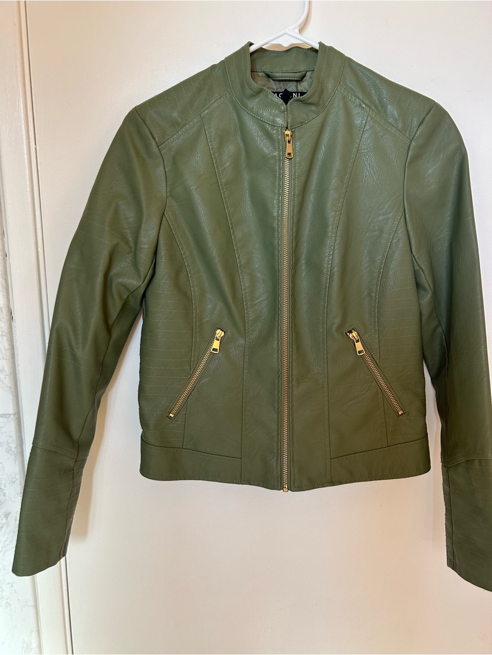Baccini Olive Faux Leather Zip Jacket with Gold Hardware
